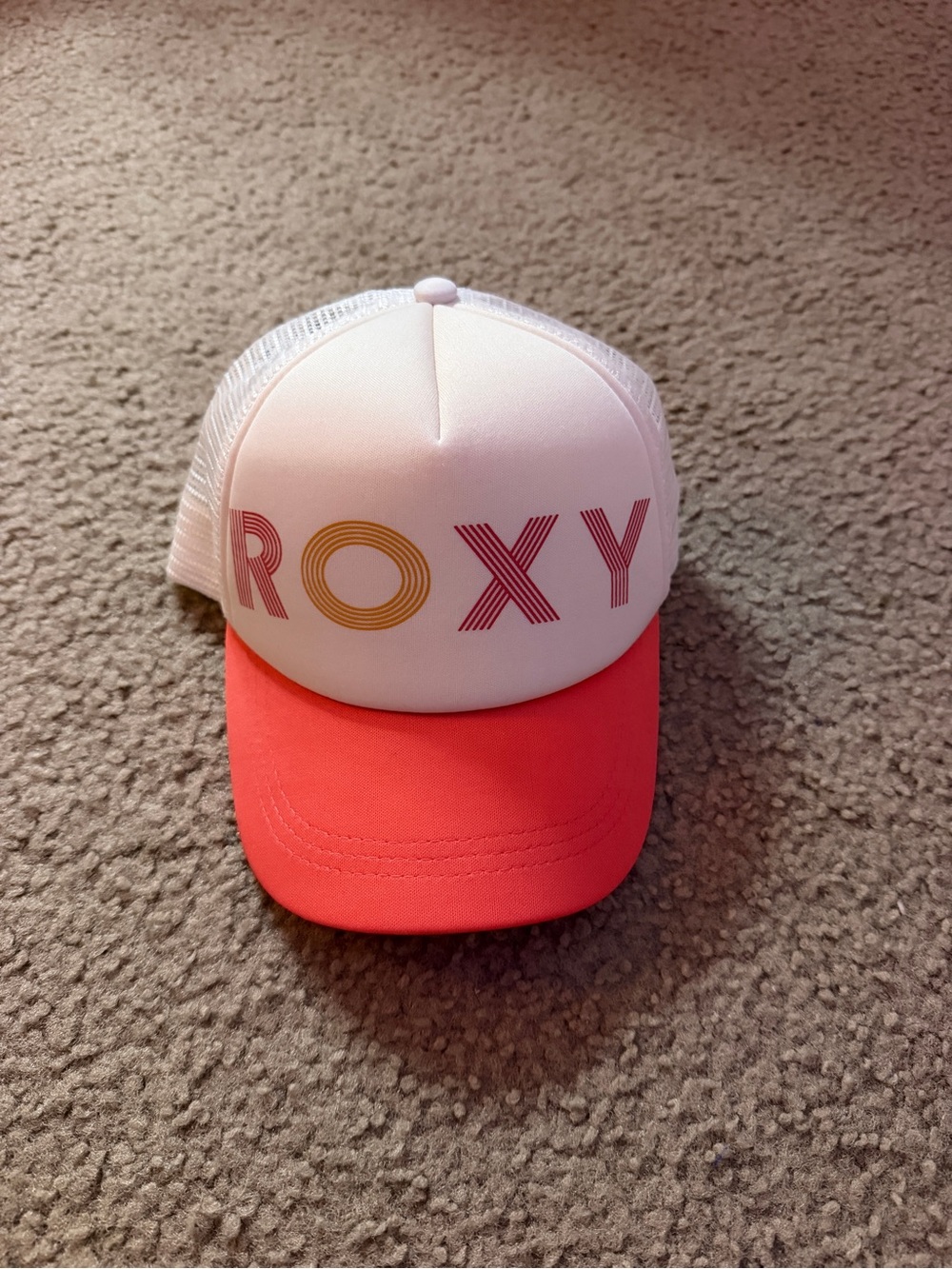 Roxy Kids White Front Coral Pink Brim Trucker Hat